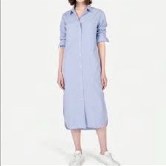 Everlane Striped Cotton Poplin Long Shirt Button Dress Cottagecore Coastal - Picture 1 of 8
